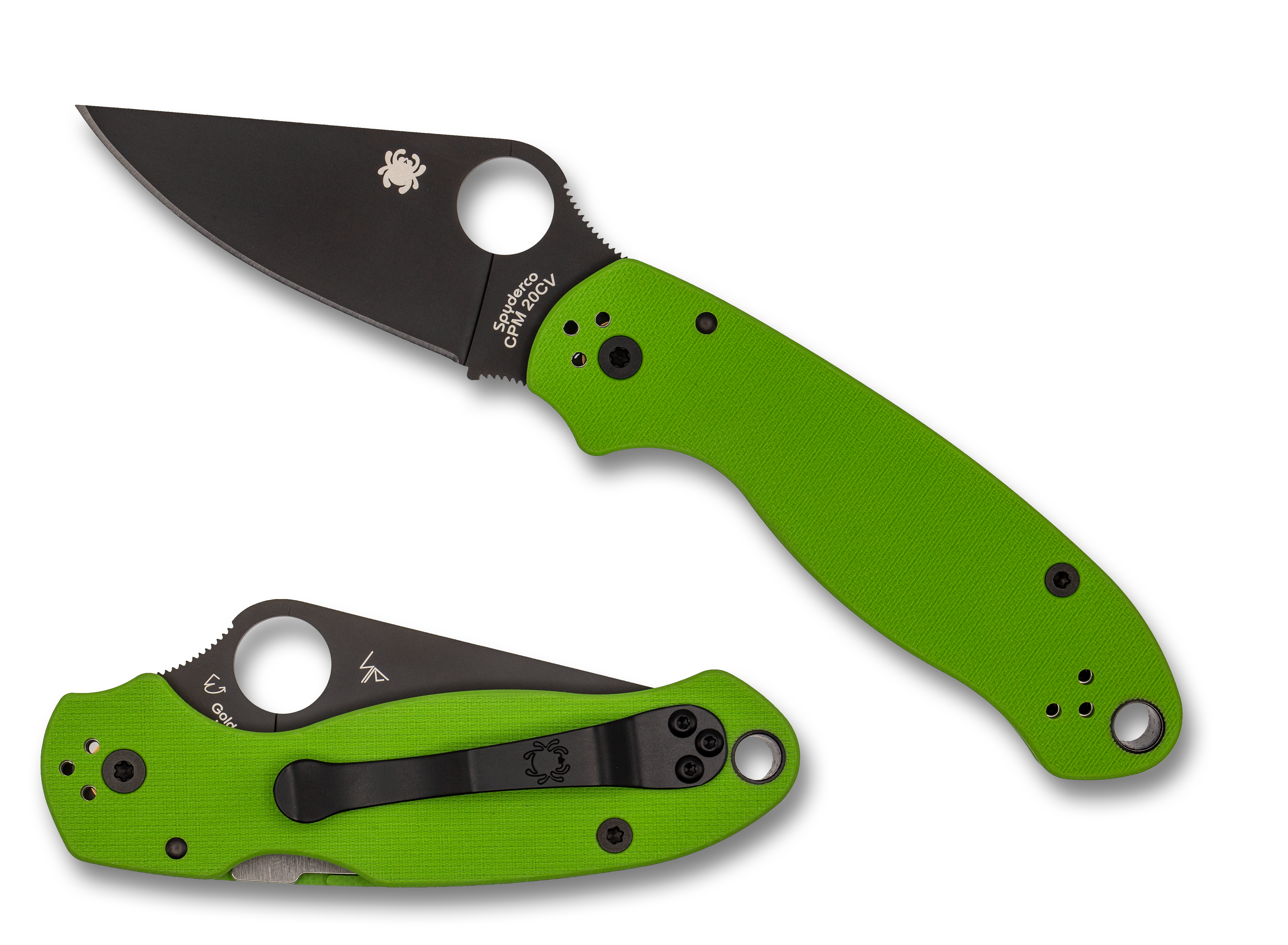 Spyderco (C223GPNGRBK) Para 3 Neon Green G10 with 20CV DLC Blade Knife –  KnifeJoy