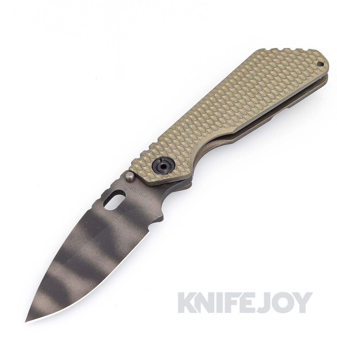 Strider Knives SMF Tiger Stripe Spearpoint Blade with Aluminum Gunner Grip  Scales