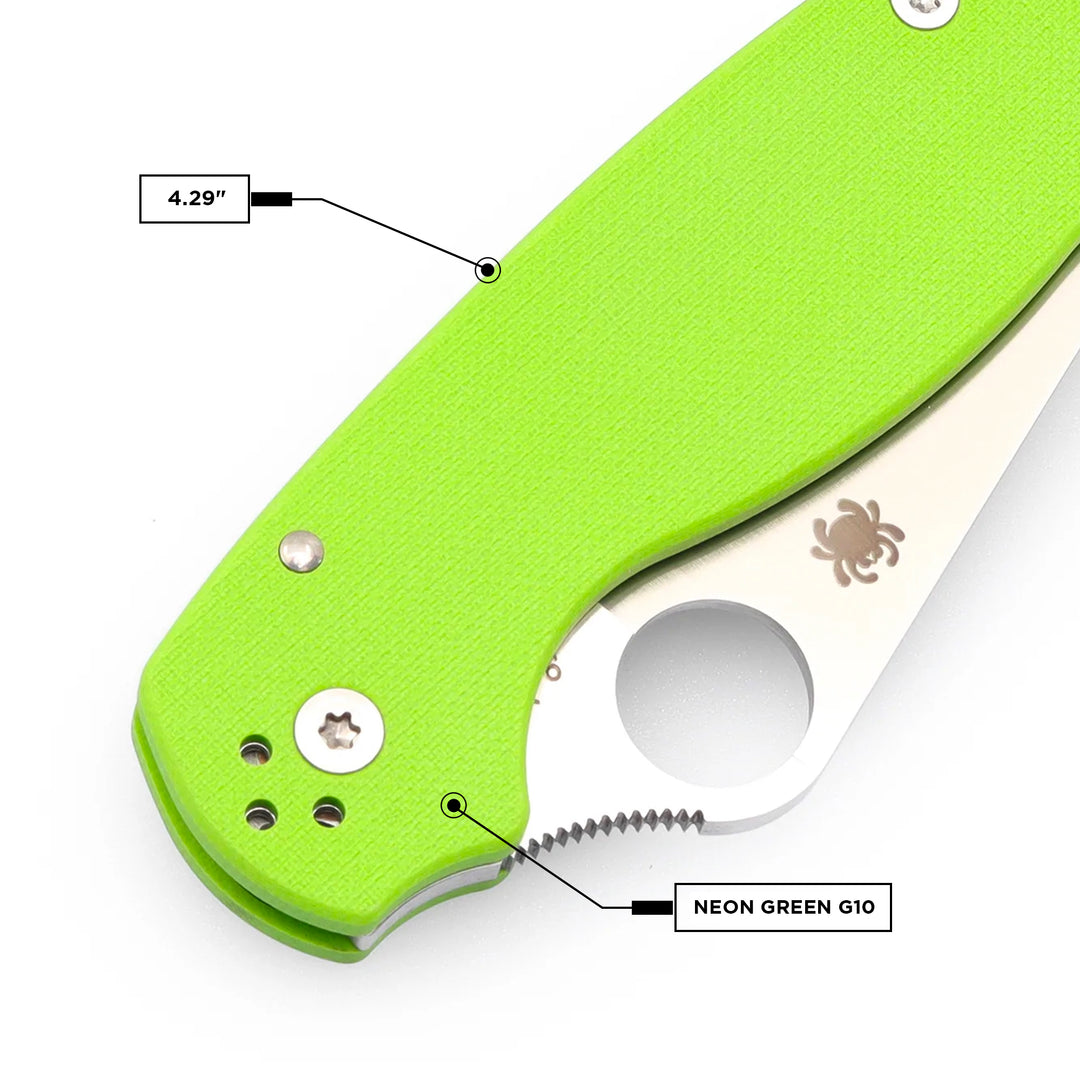 Spyderco (C223GPNGR) Para 3 Neon Green G10 with 20CV PlainEdge Blade K –  KnifeJoy